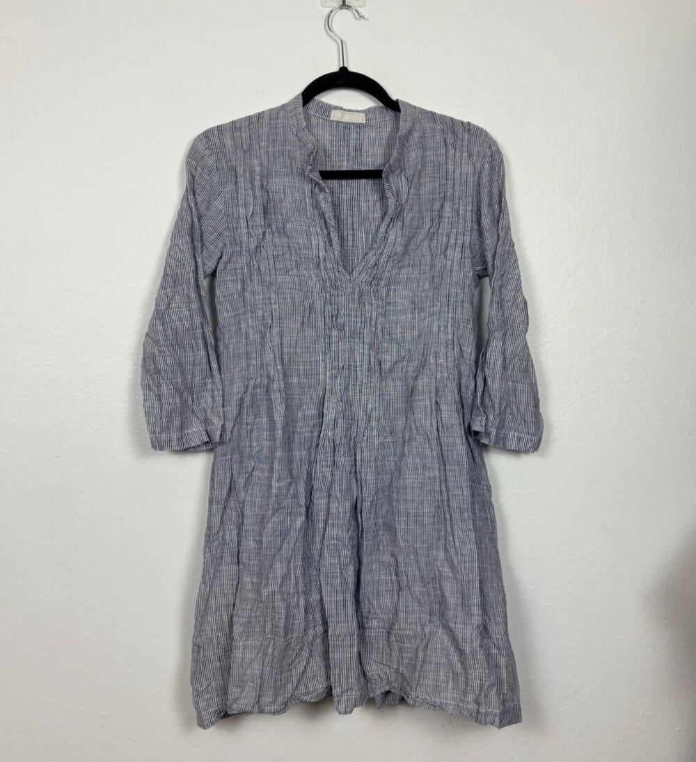 CP Shades Micro Stripe Quarter Roll Sleeve Cotton Tunic Dress XS